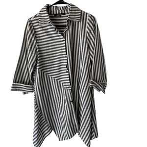 Anne‎ French Shirt Lagen Medium Artsy Striped Button Up Tunic Asymmetrical